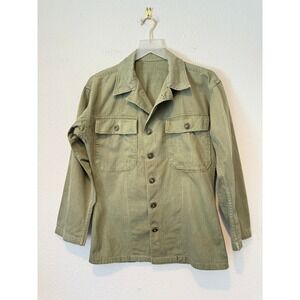 Vintage Vietnam Military HBT Herringbone Twill Utility Shirt Jacket Olive Green